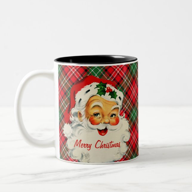 Buon Natale Vintage Santa Plaid Mug (Left)