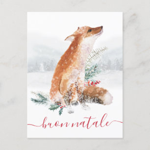 Buon Natale Volpe Rossa Scena di Bosco Invernale Postcard