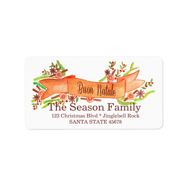 Buon Natale, watercolor Christmas banner Label (Front)