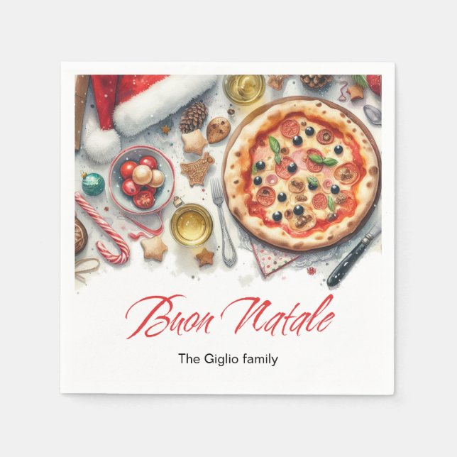 Buon Natale Watercolor Italian Christmas Party  Napkin (Front)
