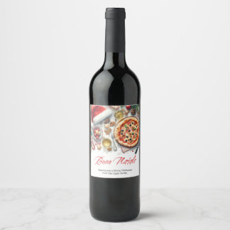 Buon Natale Watercolor Italian Christmas Party Wine Label