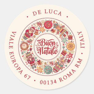 Buon Natale Wreath Italian Red Return Address Classic Round Sticker