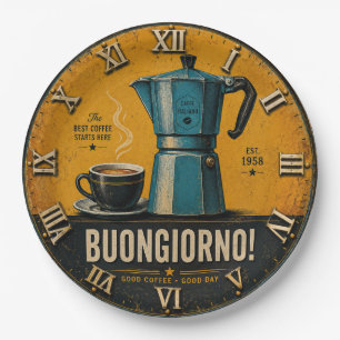 Buongiorno Italian Espresso Moka Pot Kitchen Café Paper Plate