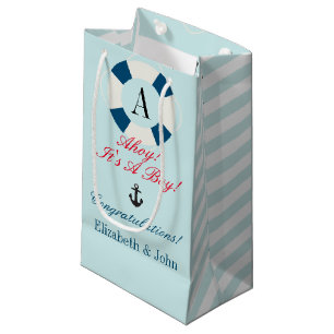 Buoy with Monogram, Nautical New Baby Boy Small Gift Bag