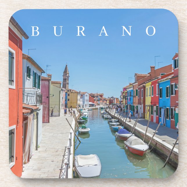 Burano canal side houses view coasters (Front)