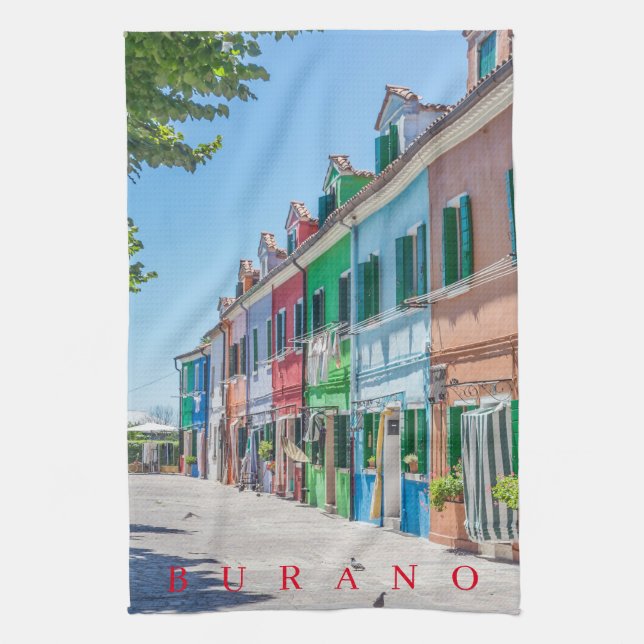 Burano houses tea towel (Vertical)