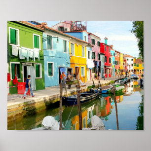 Burano island near Venice, Rainbow Houses in Italy Poster