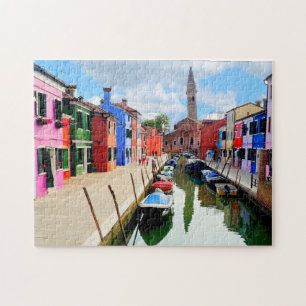 Burano, Italy Italian Colorful Houses & Boat Canal Jigsaw Puzzle