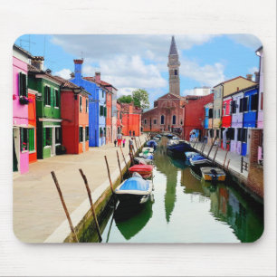 Burano, Italy Italian Colorful Houses & Boat Canal Mouse Pad