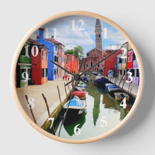 Burano, Italy Italian Colourful Houses & Boat Cana Clock