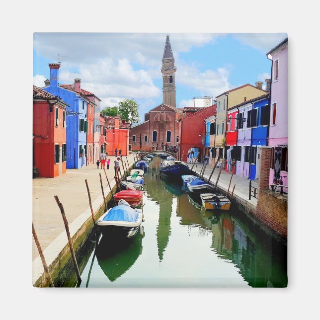 Burano, Italy Italian Colourful Houses & Boat Cana Magnet (Front)