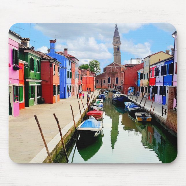 Burano, Italy Italian Colourful Houses & Boat Cana Mouse Pad (Front)