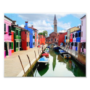 Burano, Italy Italian Colourful Houses & Boat Cana Photo Print