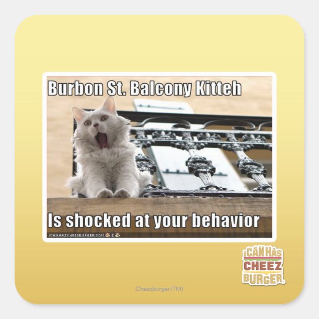 Burbon St. Balcony Kitteh Square Sticker (Front)