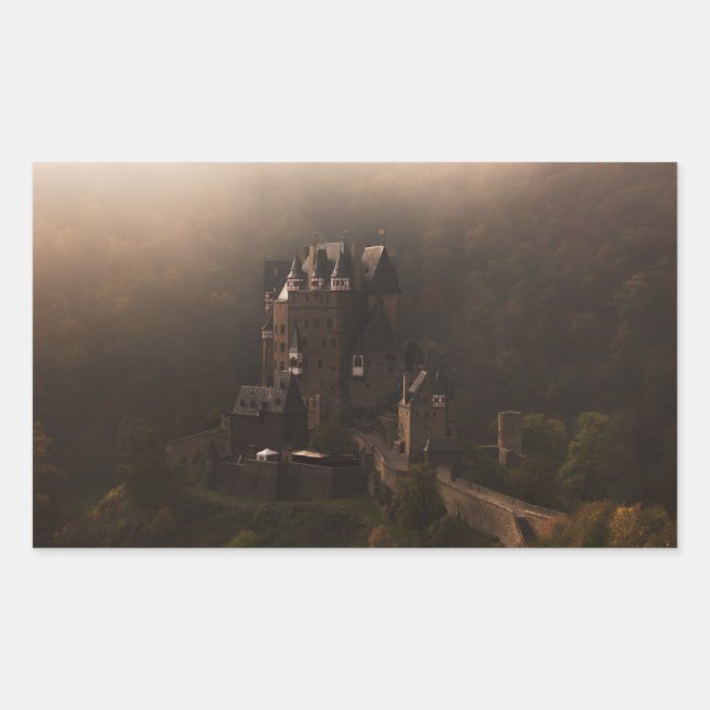 Burg Eltz castle in the morning fog Rectangular Sticker (Front)