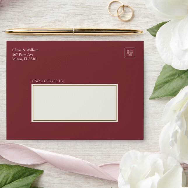 Burgandy 5x7 Ivory Address Panel Wedding Envelope (Wedding)