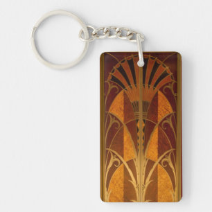 Burgandy and Gold Art Deco Key Ring