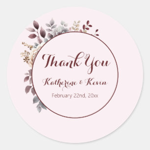 Burgandy  Dusty Rose Floral Wedding  Classic Round Sticker
