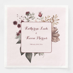 Burgandy  Dusty Rose Floral Wedding  Napkin