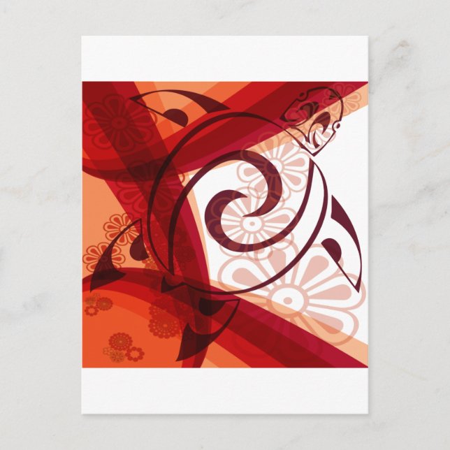 Burgandy-Floral-Turtle Postcard (Front)