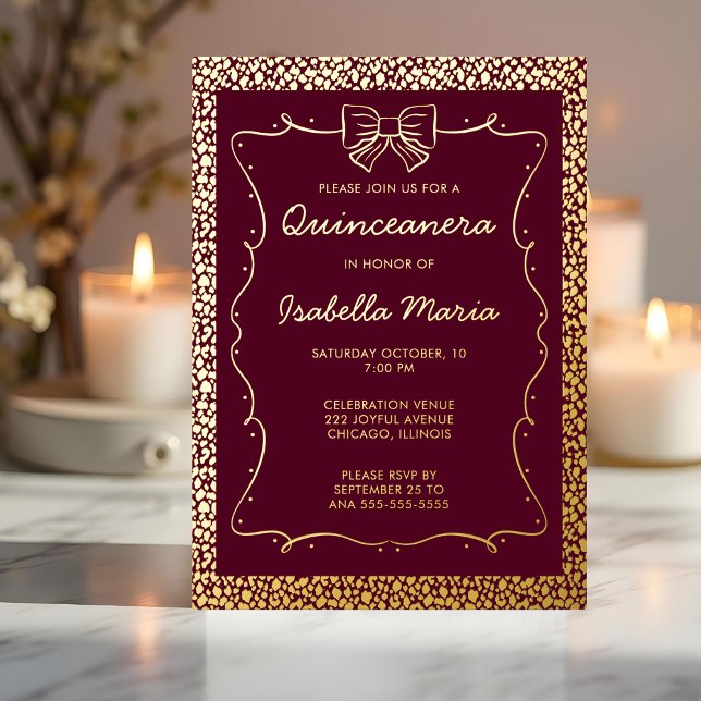 Burgandy Gold Foil Quinceañera Invitation Trendy (Creator Uploaded)