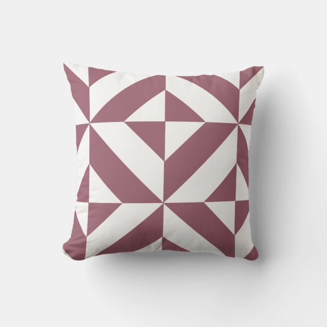 Burgandy Plum Geometric Deco Cube Pattern Cushion (Front)