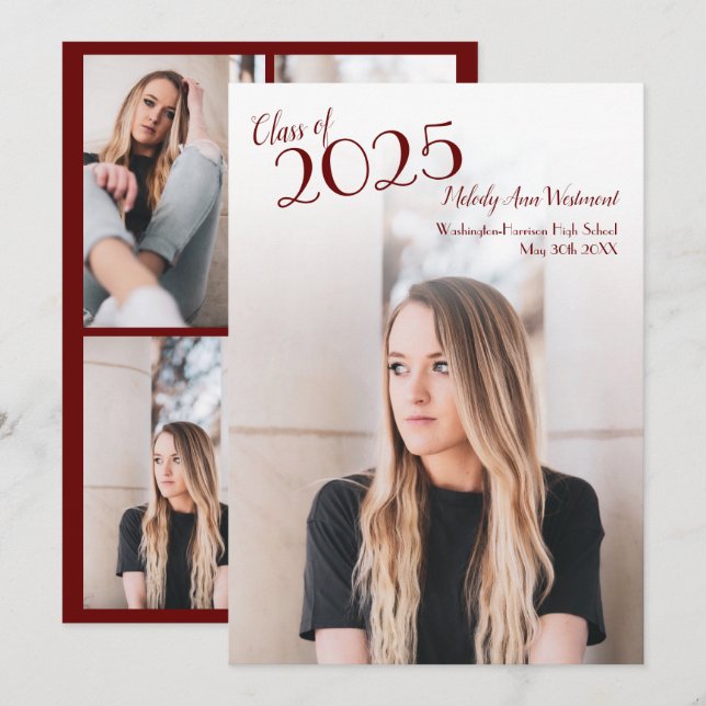 Burgandy School Colour Graduation Announcement (Front/Back)