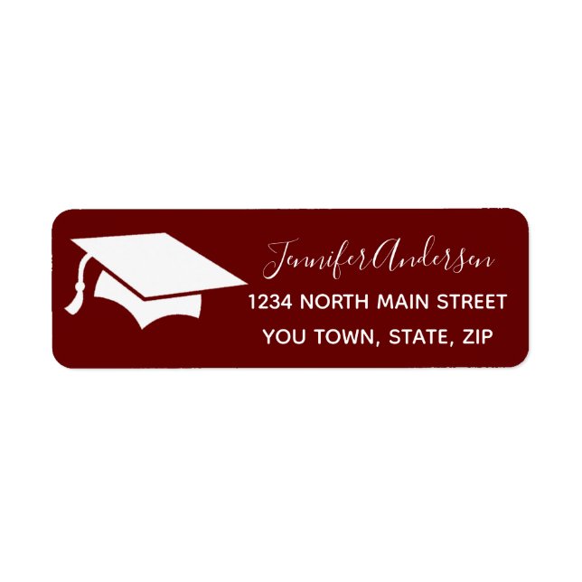 Burgandy Script | High School Graduation Return Address Label (Front)