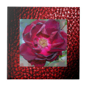 Burgandy Tile-With Burgandy Flower Ceramic Tile