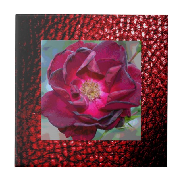 Burgandy Tile-With Burgandy Flower Ceramic Tile (Front)