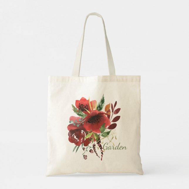 Burgandy Watercolor Floral Tote Bag (Back)