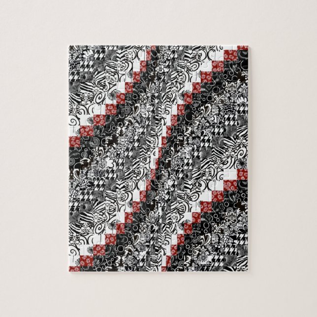 Burgello Quilt Pattern Customise Red Black Jigsaw Puzzle (Vertical)