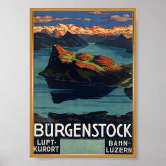 Bürgenstock Switzerland Vintage Travel Poster