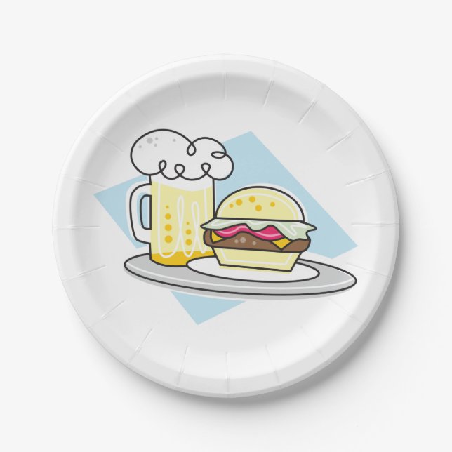 Burger And Beer Paper Plate (Front)