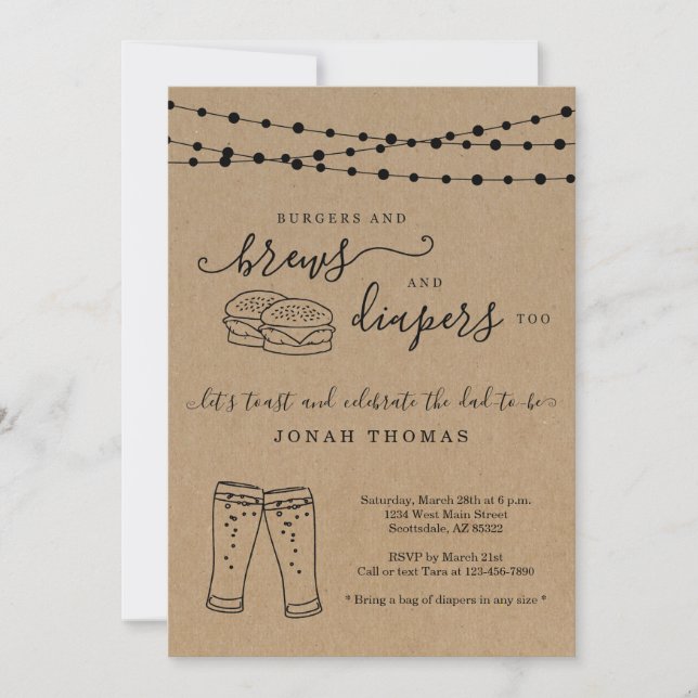 Burger and Brews and Diapers Too Men's Baby Shower Invitation (Front)