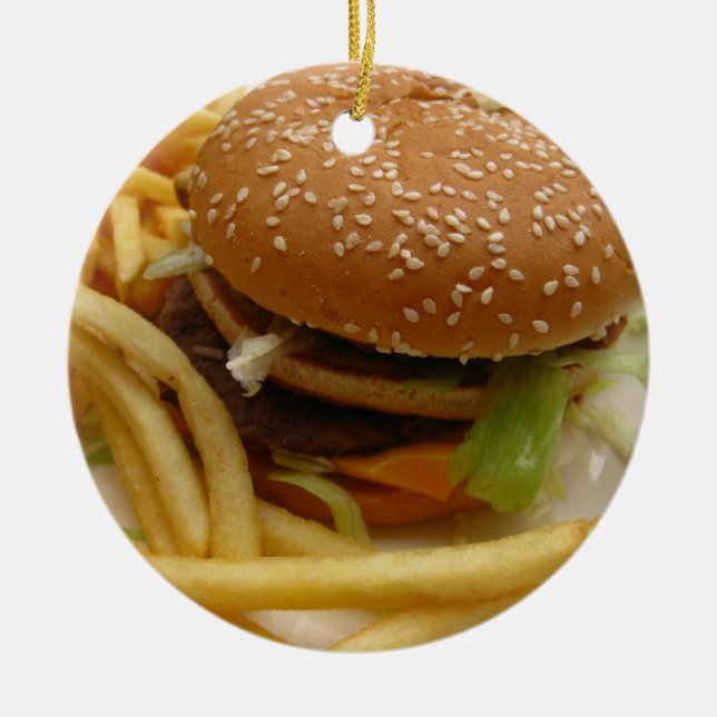 burger and fries ceramic tree decoration (Front)