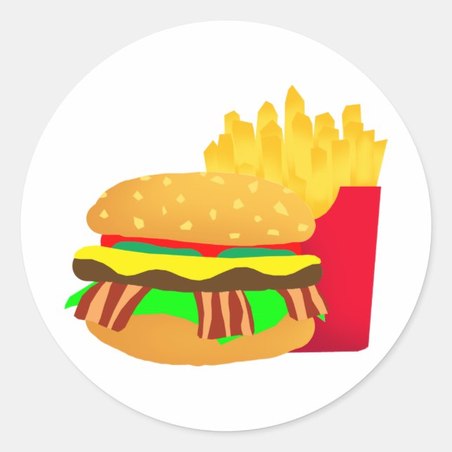 Burger and Fries Classic Round Sticker (Front)