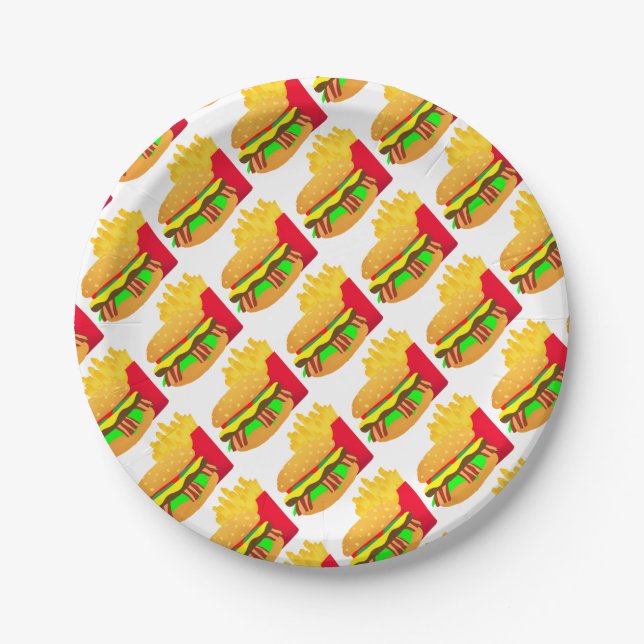 Burger and Fries Paper Plate (Front)