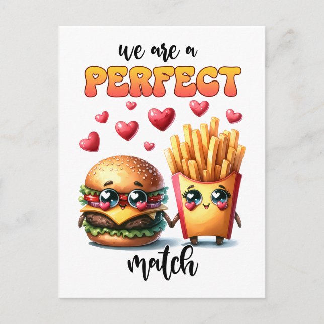 Burger and Fries Punny Valentine Postcard (Front)