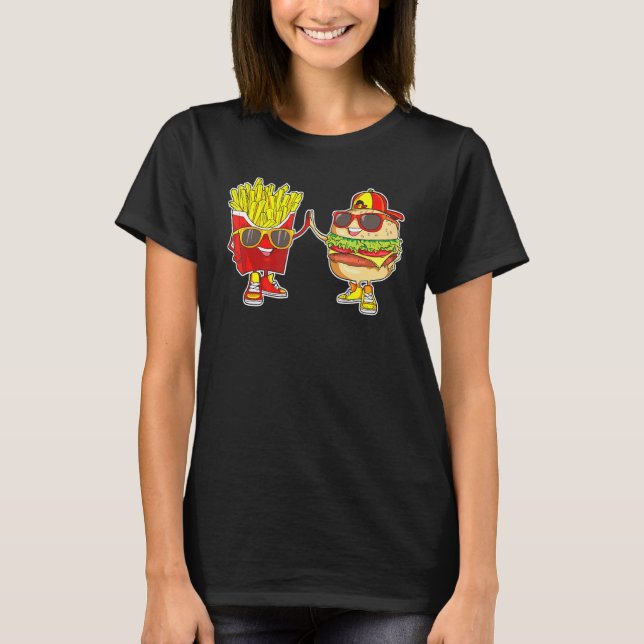 Burger And Fries Trendy Weird Bff Fast Food Who Lo T-Shirt (Front)