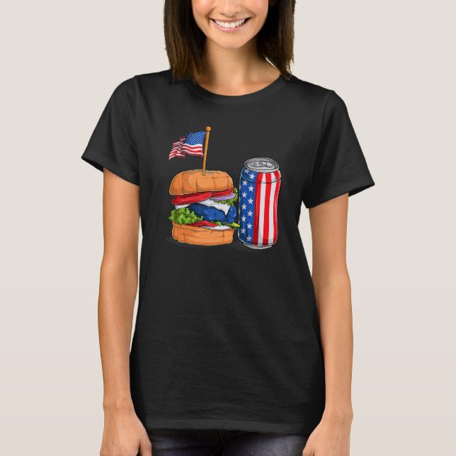 Burger And Soda Can Usa American Flag Patriotic 4t T-Shirt (Front)