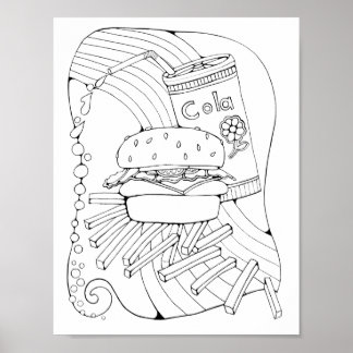 Burger Art Colouring Page Art Poster