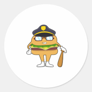 Burger as Police officer with Police hat Classic Round Sticker