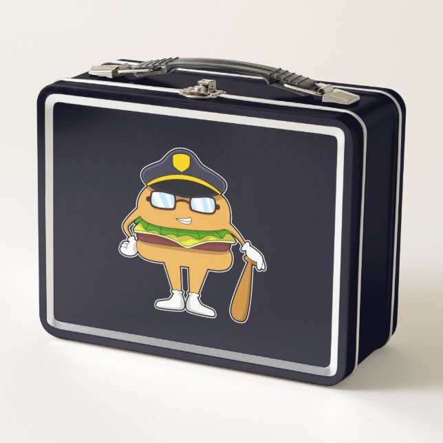 Burger as Police officer with Police hat Metal Lunch Box (Front)
