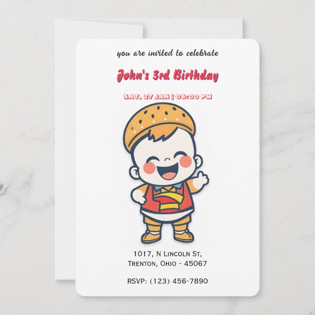 Burger Baby Personalised Birthday  Invitation (Front)