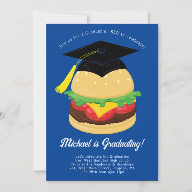 Burger BBQ Graduation Party Invitation (Front)