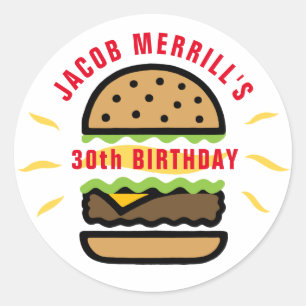 Burger Birthday Any Age Custom Classic Round Sticker