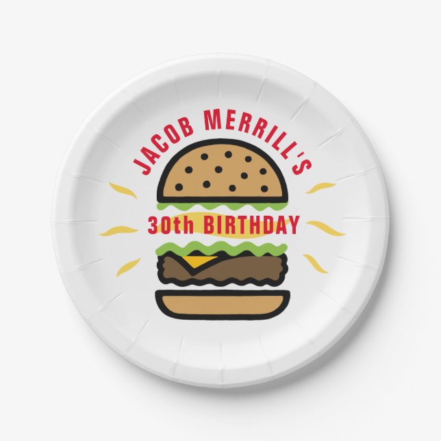 Burger Birthday Any Age Paper Plate (Front)