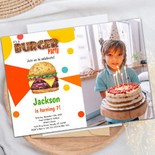 Burger Birthday Invitations with photo