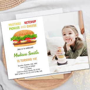 Burger Birthday Invitations with photo